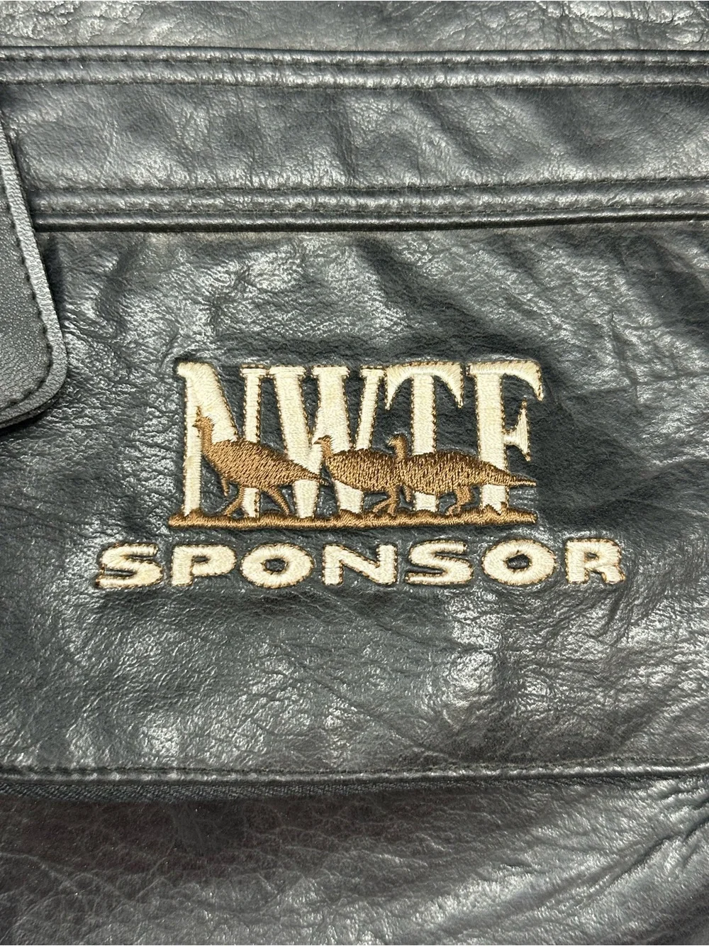 Vintage National Wild Turkey Federation Sponser Duffel Bag Black Leather Rare!!